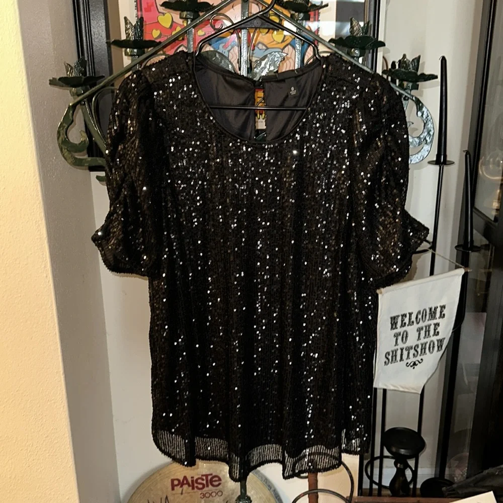 NWT New Torrid Black Sequin Ruched Sleeve Top Size 12 Large 0 - Picture 5 of 9
